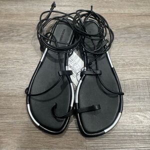 Isabel Marant Jeiro Black Leather Lace Up Wrap Around Strap Sandals